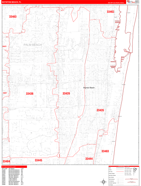Boynton Beach City Wall Map Red Line Style